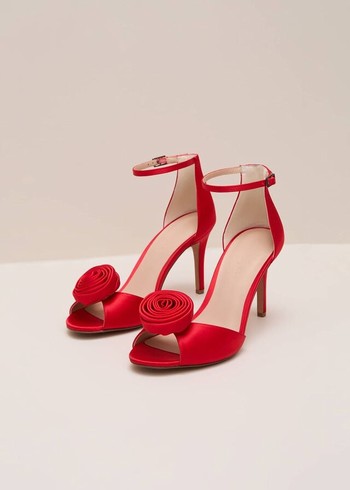 Phase Eight Red Satin Corsage Flower Heels Red Australia | BV6534201